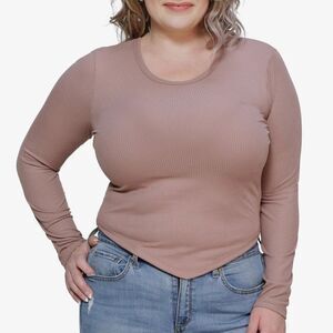 Just Polly Trendy Plus Size V-Hem Ribbed Top
